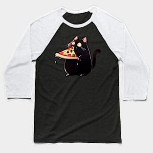 Black fat cat eats pizza Baseball T-Shirt